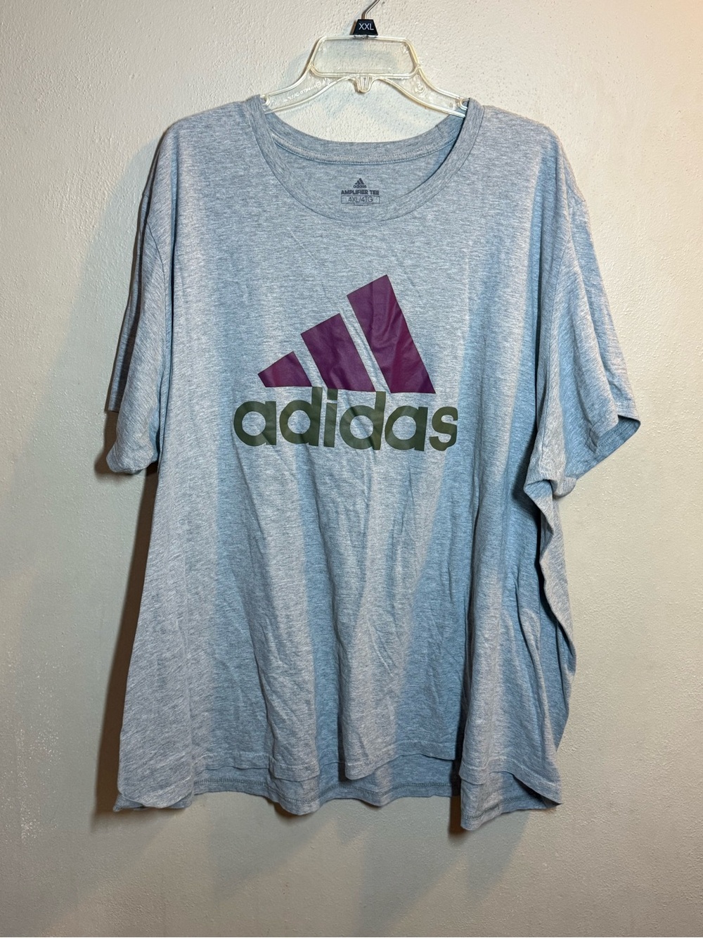 Women’s Adidas Heather Gray Tee with Plum Logo and Gold Text Sz 4X